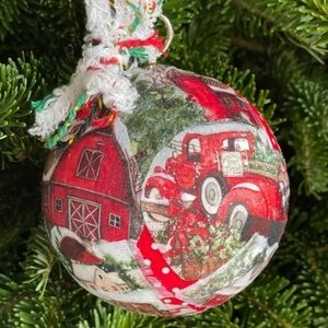 4 Pcs Handmade 3” Christmas Ornaments Fabric Farmhouse Bulbs